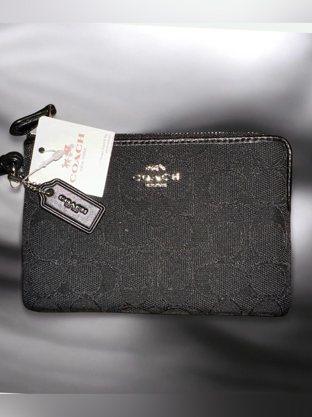 NWT Coach Black Signature Zip Pouch Wristlet